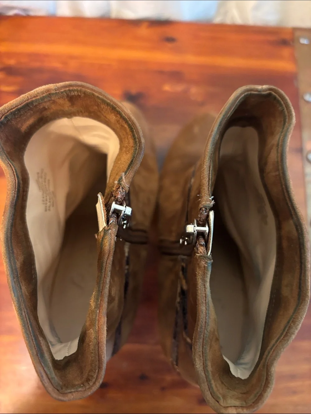 Ivanka Trump Tan Suede Ankle Booties with Snakeskin Accent